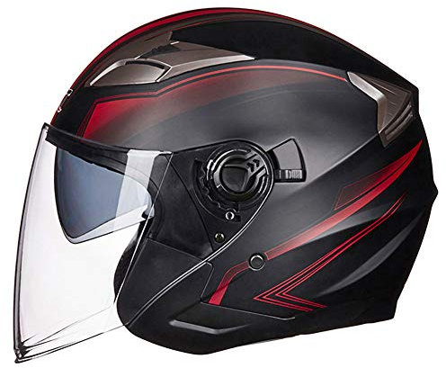 Motorrad 3/4 Halbhelm für Herren & Damen Motorradhelme D.O.T Jethelm mit Doppelscheibe Jethelm für Cruiser Chopper Moped Roller (Red,58~59cm L)
