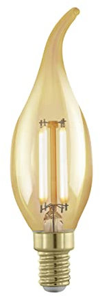 Eglo E14 LED dimmerabile, lampadina dorata vintage a forma di candela, illuminazione retrò, 4 Watt (equivalente 28 Watt), 300 Lumen, luce bianco caldo, 1700k, lampadina Edison CF35, Ø 3,5 cm