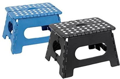 axentia Sgabello pieghevole in plastica, stabile fino a 150 kg, in grigio o blu, ca. 34,5 x 22 x 27 cm