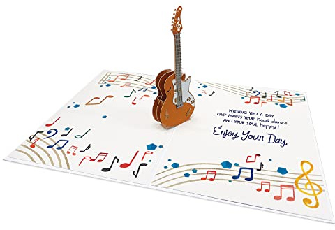 Designer Pop!, Birthday Pop Up Greeting Card – Music Note Art Design and 3D Electric Guitar Card for Music Lovers (1 Card with Envelope)