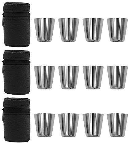 VOANZO 12 pièces Tasses en métal Portables en Acier Inoxydable Camping Tasse Verre à Liqueur avec Manches de Tasse pour Camping Pique-Nique randonnée-30 ML