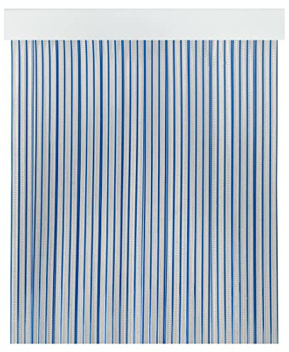 Acomoda Textil - Cortina Interior o Exterior PVC para Terraza, Jardín, Balcón y Patio. Panel con Barra de Aluminio Antimoscas e Insectos Fácil Instalación. (Azul/Transparente, 90x210 cm)