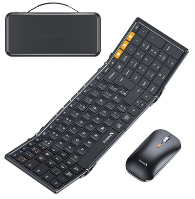 ProtoArc XKM01 Foldable Keyboard and Mouse, 2.4G Wireless+Dual Bluetooth | 105-key keyboard, slim mouse, hard case and phone stand; 3-device Bluetooth & 2.4G switching, for travel office use