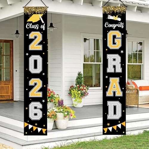 Abschlussdekorationen 2025 Grad Banner schwarz Veranda Türschild Willkommensbanner für drinnen und draußen Wand Abschlussdekorationen Klasse 2025
