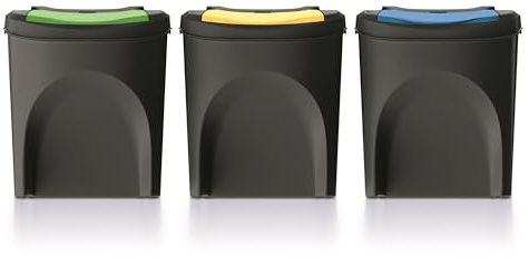 Set de 3 cubos de basura KEDEN SORTIBOX 100% plástico reciclado, negro, volumen 3x25L