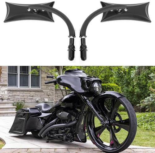 goodfitment - Motorcycle Mirror,10mm Motorbike Rear View Mirror Irregular Shape Compatible with Harley Street Glide Electra Glide Road King Softail Touring Sportster and More (Black Rectangle Shape)