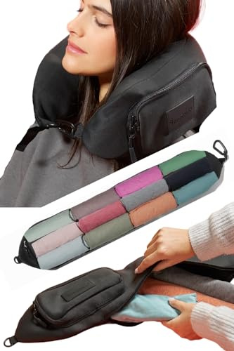 TRAVELLERO Befüllbares Nackenkissen | Reisekissen Tasche | Nackenkissen Flugzeug, Nackenrolle, Travel Essentials, Nackenhörnchen, Reisekissen Flugzeug, Nackenkissen Reise, Travel Pillow, Groß, Schwarz