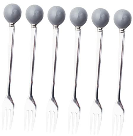 TOPBATHY 6pcs Ceramic Handle Mini Stainless Steel Forks Flatware for Dessert Pastry Party Ice Creative Home Tableware Grey Forks