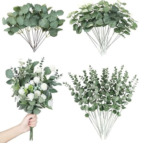YEJIKJ 30 stycken konstgjorda växter eukalyptusdekoration, 38 cm/15 tum konstgjorda grenar eukalyptusblad torkade eukalyptus konstgjorda växtgrenar för bröllopsdekoration, kontor, sovrum dekoration