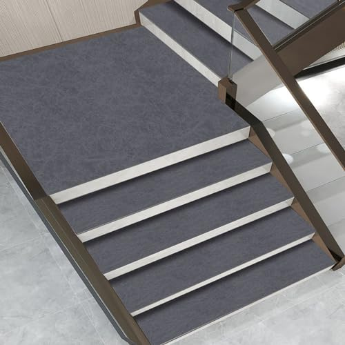 BangDon Tappetino per scale, in PVC, morbido, in tinta unita, lavabile in lavatrice, antiscivolo, interno antiscivolo, per scale, piastrelle in legno, vetro, gradini 26 x 75 cm (grigio, 1,15 pezzi)