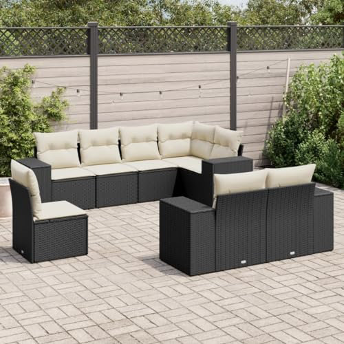 Rantry 8-TLG. Garten Sofagarnitur mit Kissen Gartensofa mit Stauraum Gartenlounge Balkonmöbel Loungesofa Gartenmöbel Rattansofa Ecksofa Sitzgruppe Gartenset Loungemöbel Schwarz Poly Rattan