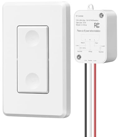 DEWENWILS Wireless Light Switch and Receiver Kit - No Wiring, 15A High Power, No Wiring, 100FT RF Range, 3 Way Remote Control Wall Switch for Lamps, Ceiling Lights, Fans, 1 Transmitter+1 Receiver