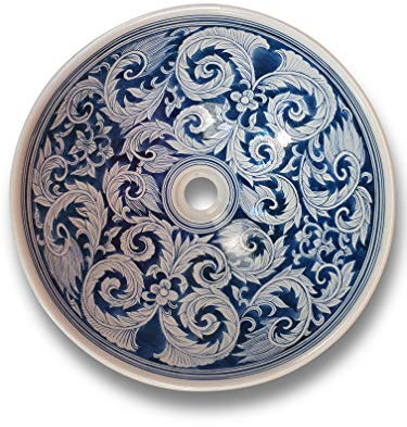 Keramik Waschbecken SUKHUMVIT - Ø 41,5cm Waschschüssel mit handbemalten Motiven - Aufsatzwaschbecken mit bunter Malerei (SUKHUMVIT V)