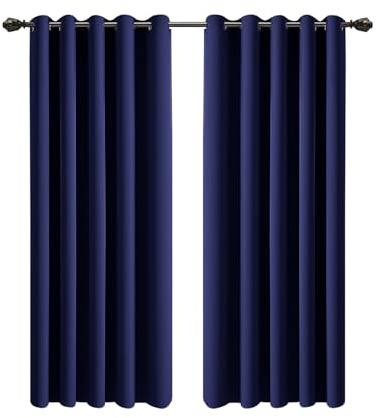 Imperial Rooms Eyelet Blackout Curtains for Bedroom 66x54 Inch Navy Curtains for Living Room Thermal insulated and Energy Saving 2 Panels with Tiebacks