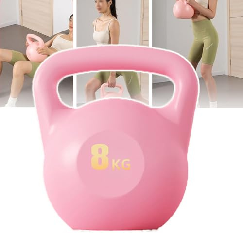 2/4/6/8 Kg Kettlebell, Kettlebell Für Krafttraining, Kristallisiert Eissand Bei Kontakt Mit Wasser/Keine Ungewöhnlichen Geräusche Während des Trainings, Rutschfester Griff,8kg,Pink