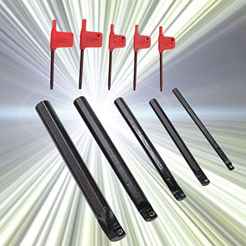 Herramientas de Corte de Torno de Metal, Herramientas de Torno de Carburo 5PCS 7/10/12/16/20 Mm CLCR Torno Herramienta de Torneado Insertar Hoja Juego de Soporte de Barra de