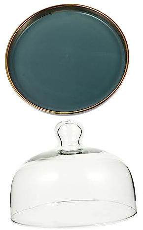 CIYODO Keramik Kuchenteller 1 Satz mit Glasdeckel und Griff | Kuchen, Brot und Proben, Schlichtes Design, Keramik und Glas, Leicht zu Verstauen