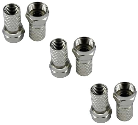 6 Pcs TV, Satellite & Modem Connector Kit, tv aerial connector,coaxial cable connectors,Twist-On Aerial Connectors (F-Type, Nickel-Plated)-Waterproof F Plug Connectors for RG6 Coaxial Cable