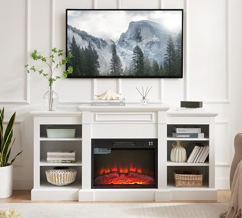 Chimeneas , Mesa consola multimedia con gabinete de almacenamiento grande con inserto de chimenea de 23 pulgadas for televisor de hasta 70 pulgadas Soporte moderno for entretenimiento multimedia de TV
