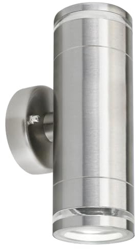 Long Life Lamp Company Cylindrical Garden Wall Light Up Down Outdoor Wall Lights IP65 Stainless Steel Clear Ring Diffusers ZLC375 LED GU10 5w Warm