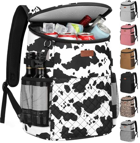 Weicher Kühlrucksack für 30 Dosen/45 Dosen, isolierter auslaufsicherer Thermo-Lunch-Rucksack für Herren, Arbeit, kleine Kühltasche, Strand, Reisen, Picknick, Getränke, Bier (30 Dosen, Kuh-Druck)