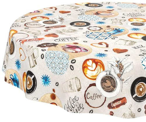 ANRO Wachstuchtischdecke Wachstischdecke Wachstuch Tischdecke abwaschbar Gartentischdecke Wasserabweisend Rund 120cm Schnittkante Coffee Time
