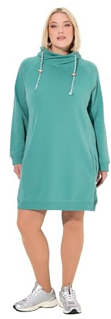 Ulla popken damer stora storlekar överdimensionerade plus size sweatklänning, ståkrage, långärmad, väskor 825247, Grön, 54-56