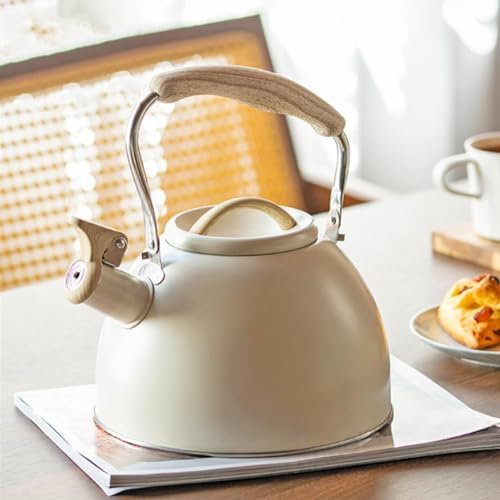 LeGDOr Flötenkessel für den Herd, 3-Liter-Wasserkocher aus Edelstahl für den Herd, Teekanne im Retro-Stil im Vintage-Stil, mit Griff aus Holzmaserung und hoher Pfeife, Küchenkessel, für Gasherde