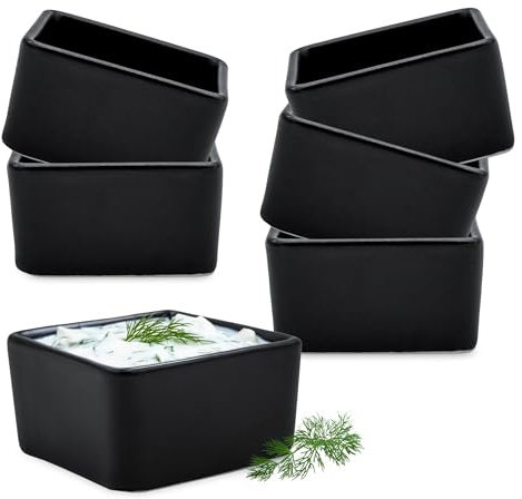 Spetebo Keramik Dipschale quadratisch 7 x 7 cm schwarz matt - 6er Set - Kleine Schale für Saucen und Snacks - Dessertschälchen Servierschale Schälchen Schüssel für Dips Dessert