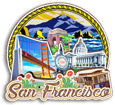Quwsne Kühlschrankmagnet San Francisco USA Amerika Kühlschrankmagnet Stadt Reise Souvenirs Touristengeschenke 3D klassische Sehenswürdigkeiten handgefertigt Handwerk Heimdekoration -3355