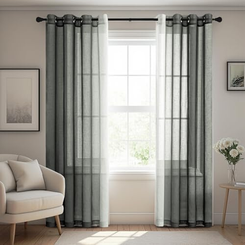 BellaHills Visillos Cortos para Dormitorio 140x122CM Verde Oliva Color Degradado con Ojales para Cocina o Ventana de Niños