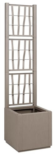 QJBSAVVA Fioriera da Giardino Rialzata con Trellis Grigio Quadrata 36x36x140 cm per Piante Verticali Esterno Balcone Orto Moderna Design Minimalista