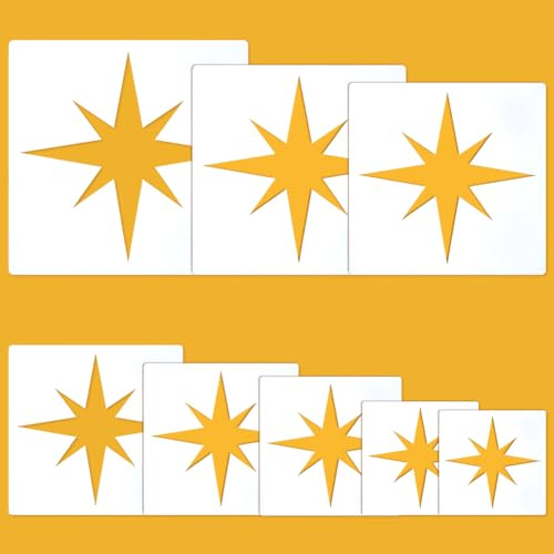 UNICRAFTALE 8 stencil di grandi dimensioni per dipingere il legno, riutilizzabili, in plastica, a 5 punte, a forma di stella in diverse dimensioni, per pareti in tessuto, carta, decorazione per la
