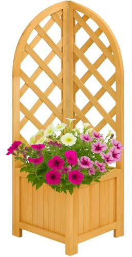 RANRHA Wooden Corner Planter with Trellis – 112cm Triangular Space-Saving Raised Garden Bed, Natural Wood Flower Box for Outdoor & Indoor Use, Vines, Climbing Plants & Flowers