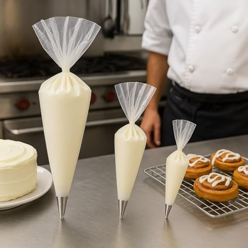 100 PCS Professional Piping Bags – Extra Thick Disposable & Reusable Pastry Bags for Cake Decorating, Icing & Frosting – Strong Plastic Baking Bags (Large (22X33CM))