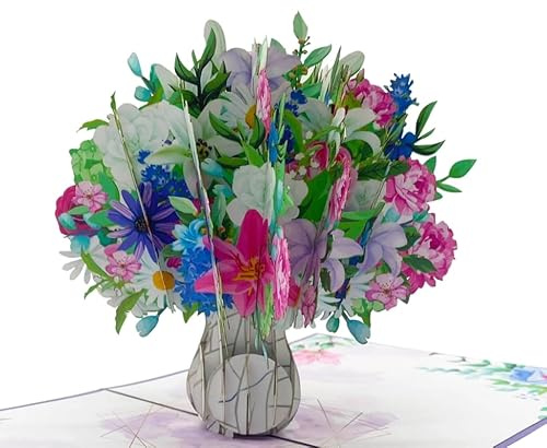 Pop Up Karte Blumenvase Wildblumen – 3D Blumenkarte für Geburtstag, Dankeskarte, Muttertag oder Gute Besserung – Grußkarte für Frau, Mama, Oma, Tant, Freundin, Kollegin
