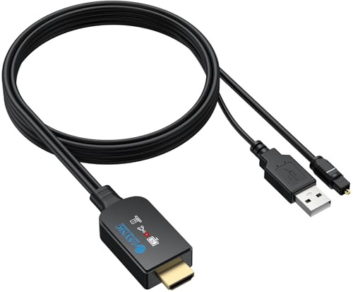 eSynic 192KHZ eARC to Optical Converter-Integrated Cable Designed-5 ft Long-USB Powerd eARC/ARC Audio Extractor-Plug& Play-Dolby5.1 & DTS 5.1 Formats-Only from HDTV to Optical Soundbar-No CEC