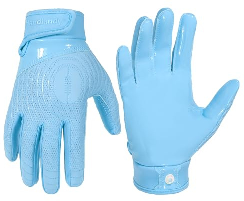 HANDLANDY Guantes de fútbol americano para jóvenes, guantes receptores anchos adhesivos para niños y niñas, guantes de fútbol de ajuste elástico (azul, S)