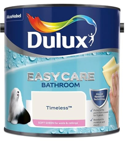 Timeless Dulux Easycare Bathroom Soft Sheen Paint 2.5L – Moisture & Steam Resistant, Mould Protection, Washable Durable Finish for Bathroom Walls & Ceilings