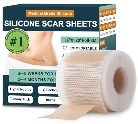 Fogli di cicatrici in silicone, nastro in silicone per cicatrici, nastro cicatriziale per cicatrici chirurgiche, rimozione dell'urto cheloide, rimozione della cicatrice per chirurgia (3 m)