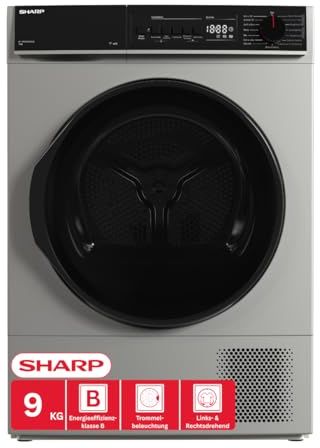 Sharp KD-PRO9S7GSB-DE Wäschetrockner, 9kg, B, WiFi, 15 Trockenprogramme inkl. 30-Minuten-Schnelltrockenprogramm, Silber