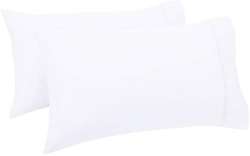 Amazon Basics Paquete de 2 Fundas de Almohada de satén de algodón de 400 Hilos, 50 x 80 cm, Color Blanco