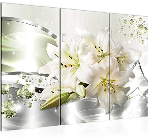 Runa Art Wandbilder Blumen Lilien Bild XXL Wohnzimmer Schlafzimmer Grau Grün Abstrakt 120 x 80 cm 3 Teilig 021831b