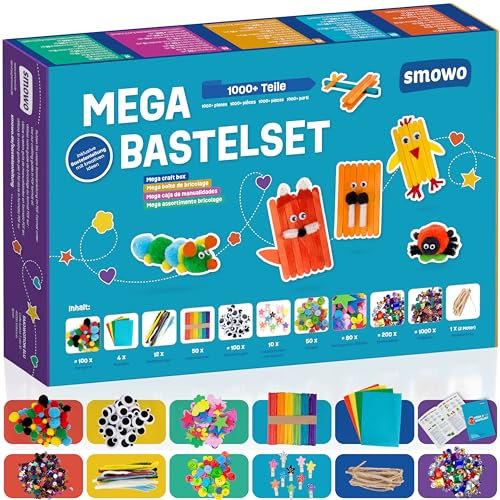 Smowo® Mega Set de Manualidades Starterset – Caja Creativa Mix – con Ideas para Manualidades – Colorida Caja de Materiales para Niños y Niñas