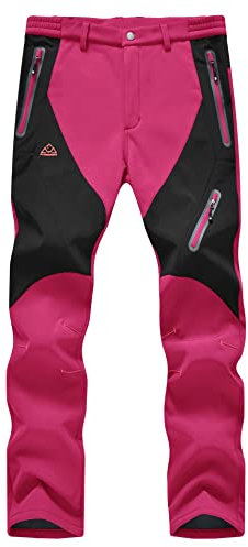 YSENTO Damen Softshellhose Skihose Outdoor Wanderhose Fleece Gefüttert Wasserdicht Winter Thermohose Trekkinghose(Rose,M)