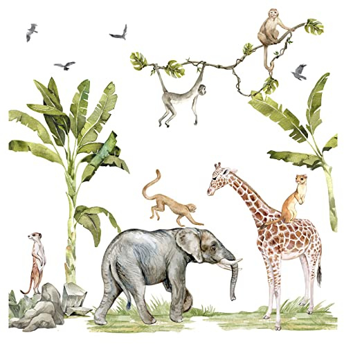 Grandora Wandtattoo Kinderzimmer Safari Tiere Baum Wandsticker Babyzimmer Deko Wandaufkleber Wanddeko DL803-5
