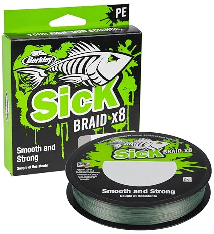 Berkley Sick Braid - Línea de Pesca Trenzada de 8 Hilos, súper Suave, 8 portadores, multifilamento, líneas de Pesca de Predator de 150/300 m para Pesca de Agua Dulce y Salada, Unisex, Verde Musgo