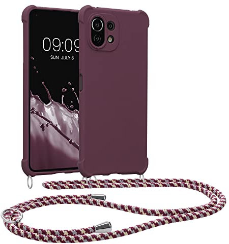 kwmobile Necklace Case kompatibel mit Xiaomi 11 Lite (5G) NE/Mi 11 Lite (5G) Hülle - Cover mit Kordel zum Umhängen - Silikon Schutzhülle Bordeaux Violett