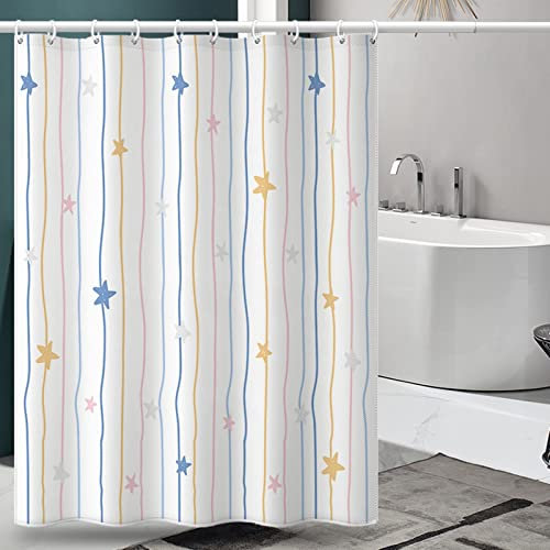 Hoisy Duschvorhänge für Badewannen, Duschvorhang Blau Textil Pentagramm Blau Größe 180X200CM Schnell Trocknend Polyestergewebe Badezimmerzubehör