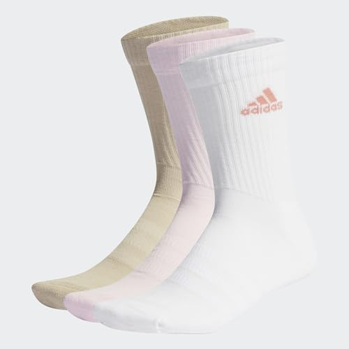 adidas Unisex - Vuxen Cushioned Crew Socks 3 Pairs, Clear Pink/White/Wonder Beige, 42-45 EU